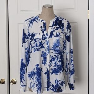 Blue and White Floral Blouse
